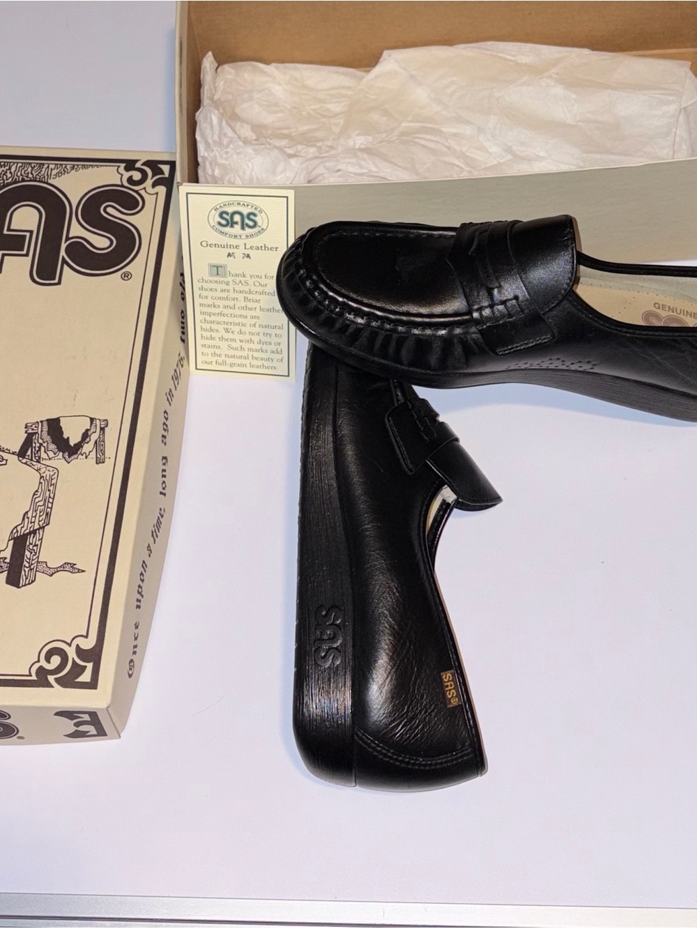SAS Women’s Hand Sewn Black Leather Penny Loafers - Slip-On Dress Casual